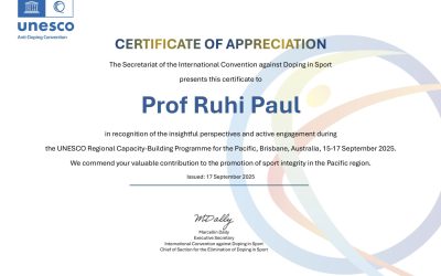 Prof. (Dr.) Ruhi Paul Receives UNESCO Certificate of Appreciation for Sport Integrity Programme