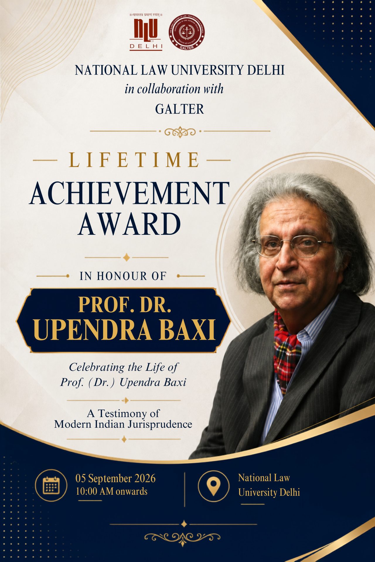 National Law University Delhi to Confer Lifetime Achievement Award on Prof. Dr. Upendra Baxi